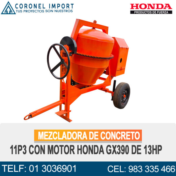 MEZCLADORA DE CONCRETO DE 11P3 CON MOTOR HONDA GX390 DE 13HP