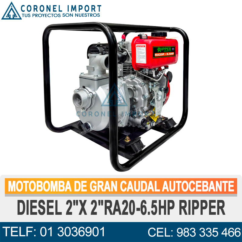 MOTOBOMBA DE GRAN CAUDAL AUTOCEBANTE DIESEL 2"X 2"RA20-6.5HP RIPPER