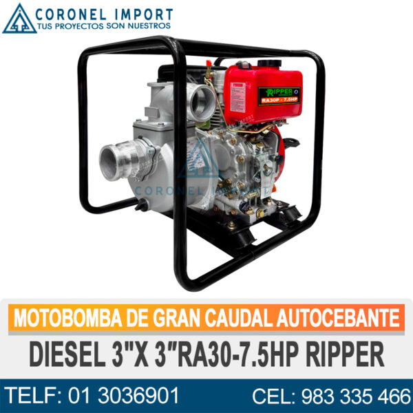 MOTOBOMBA DE GRAN CAUDAL AUTOCEBANTE DIESEL 3"X 3″RA30-7.5HP RIPPER