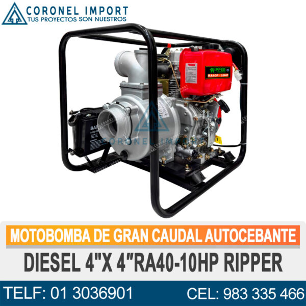 MOTOBOMBA DE GRAN CAUDAL AUTOCEBANTE DIESEL 4"X 4″RA40-10HP RIPPER
