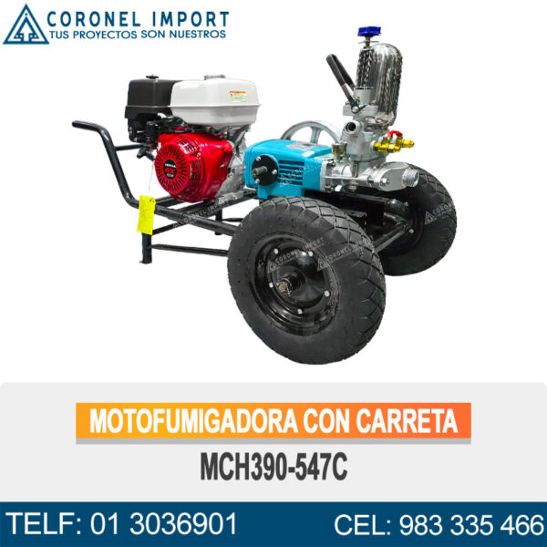 MCH390-547C MOTOFUMIGADORA ESTACIONARIA CON CARRETA Y LLANTAS DE 16″